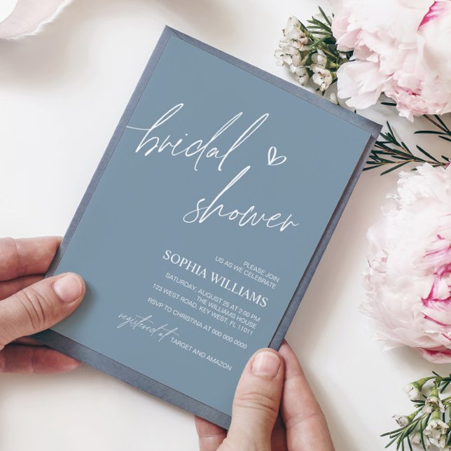 Dusty Blue Minimalist Bridal Shower Invitation (Creator Uploaded)