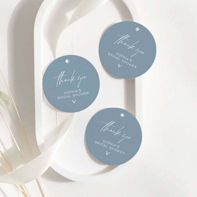 Dusty Blue Minimalist Bridal Shower Thank You Classic Round Sticker (Creator Uploaded)