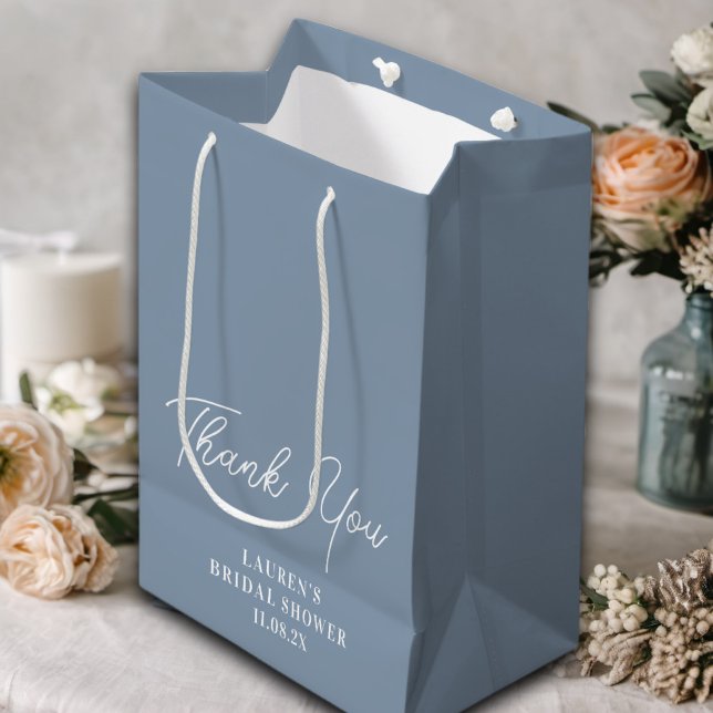 Dusty Blue Minimalist Bridal Shower Thank You Medium Gift Bag (Creator Uploaded)