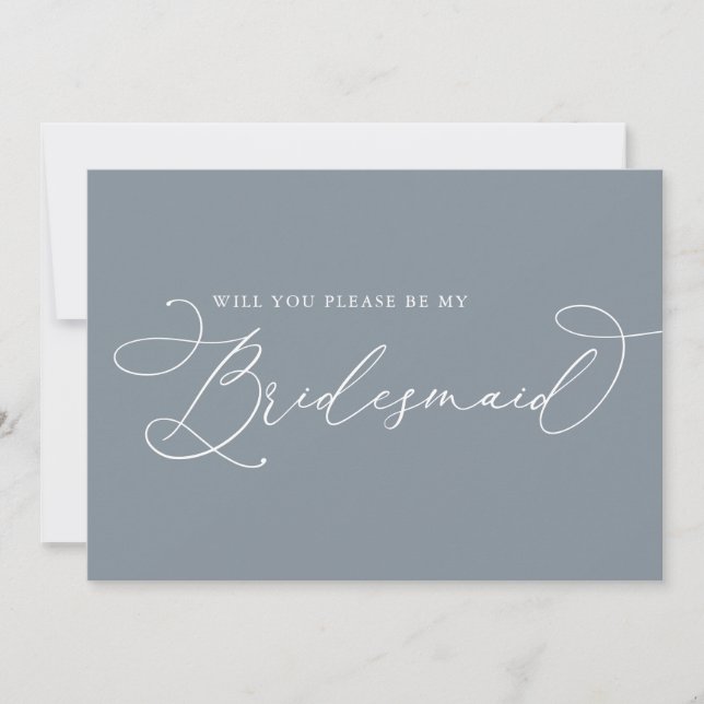 Dusty Blue Minimalist Bridesmaid Proposal Card (Front)