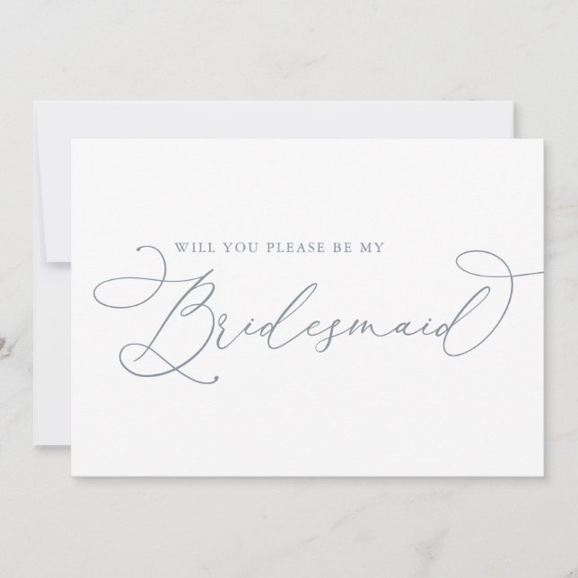 Dusty Blue Minimalist Bridesmaid Proposal Card (Front)