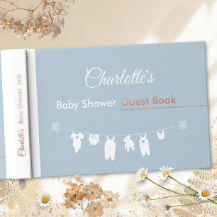 Dusty Blue Minimalist Clothesline Baby Boy Shower Guest Book