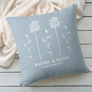Dusty Blue Minimalist Curly Floral Cushion