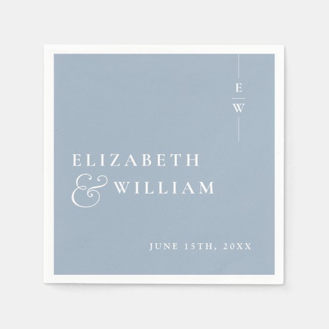 Dusty Blue Minimalist Elegant Monogram Wedding Napkin (Front)