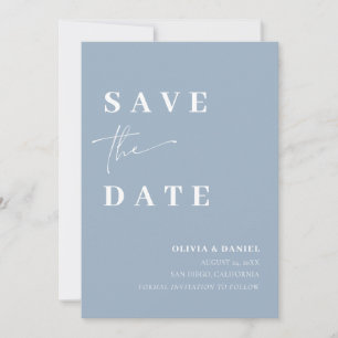 Dusty Blue Minimalist Elegant Photo Save the Date Invitation