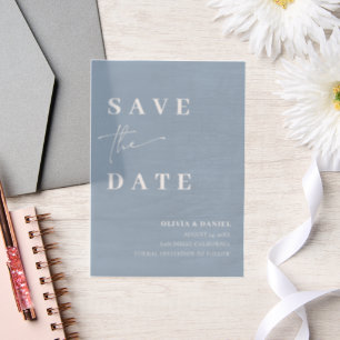 Dusty Blue Minimalist Elegant Photo Save the Date Vellum Invitations