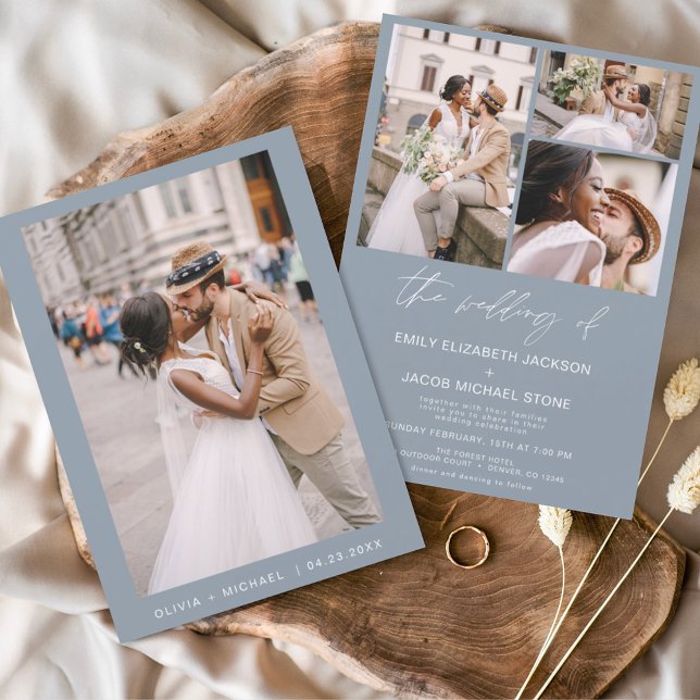 Dusty Blue Minimalist Elegant Photo Wedding  Invitation (Creator Uploaded)