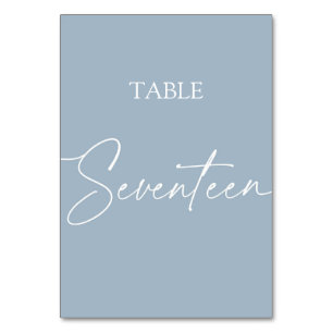 Dusty blue minimalist elegant Seventeen Table Number