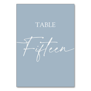 Dusty blue minimalist elegant table fifteen number