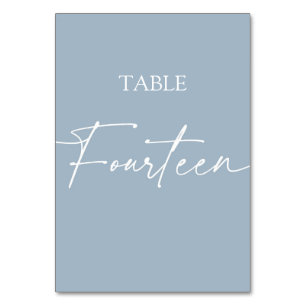 Dusty blue minimalist elegant table fourteen number