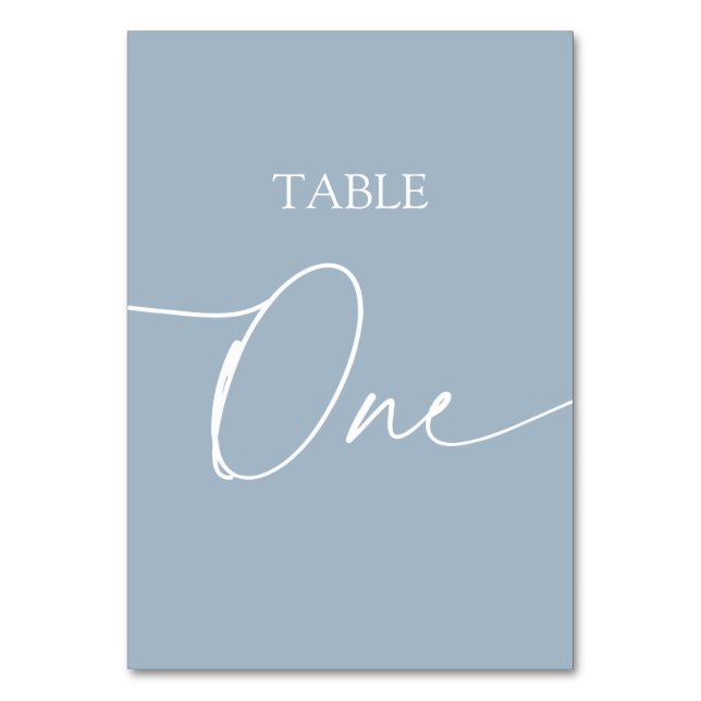 Dusty blue minimalist elegant table number (Front)