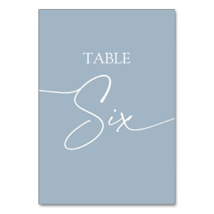 Dusty blue minimalist elegant table six number
