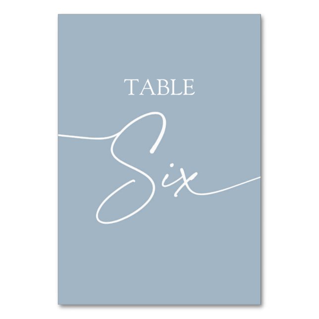 Dusty blue minimalist elegant table six number (Front)