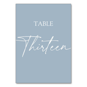Dusty blue minimalist elegant table thirteen number