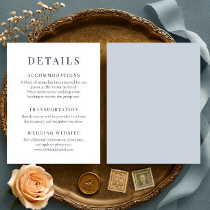 Dusty Blue Minimalist Elegant Wedding Details Invitation