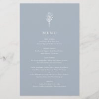 Dusty Blue Minimalist Floral Bouquet Menu Card