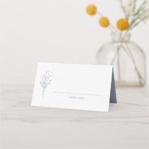Dusty Blue Minimalist Floral Bouquet Wedding  Place Card