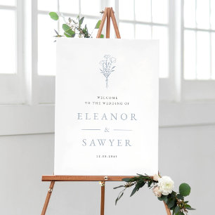 Dusty Blue Minimalist Floral Bouquet Wedding Poster