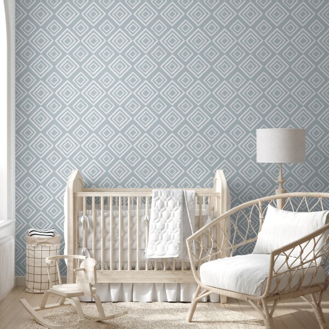 Dusty Blue Minimalist Geometric Pattern Wallpaper (Kids)