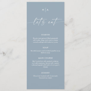 Dusty Blue Minimalist Handwriting Wedding Dinner Menu