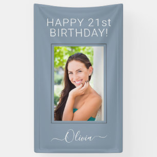 Dusty Blue Minimalist Modern Monogram Elegant Banner