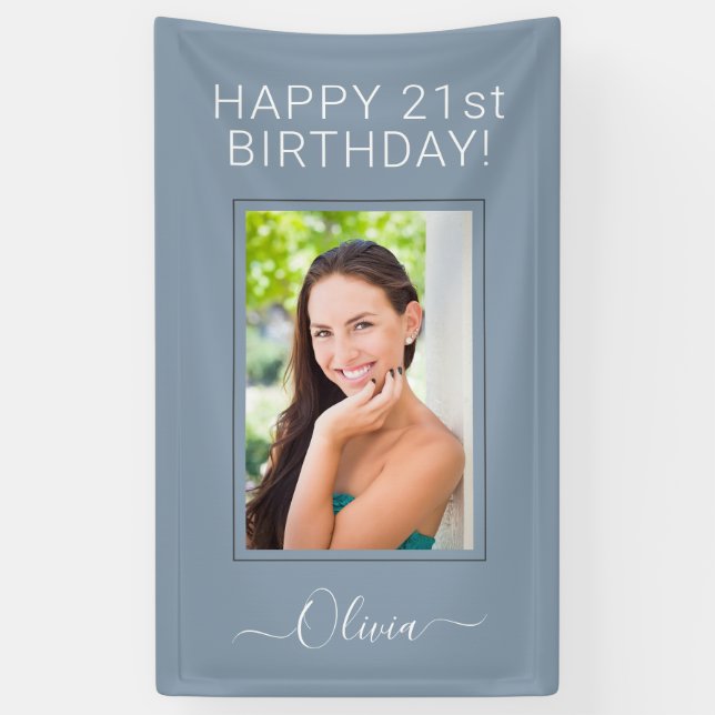 Dusty Blue Minimalist Modern Monogram Elegant Banner (Vertical)