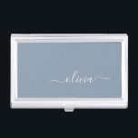 Dusty Blue Minimalist Modern Monogram Elegant Business Card Holder<br><div class="desc">Introducing our Dusty Blue Minimalist Modern Monogram Elegant Collection: Elevate your style with understated sophistication and timeless charm. Our collection features minimalist designs in a soothing dusty blue hue, enhanced with elegant monograms tailored to your personal taste. From refined stationery to versatile accessories, each piece in our collection is meticulously...</div>
