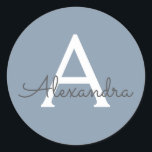 Dusty Blue Minimalist Modern Monogram Elegant  Classic Round Sticker<br><div class="desc">Introducing our Dusty Blue Minimalist Modern Monogram Elegant Collection: Elevate your style with understated sophistication and timeless charm. Our collection features minimalist designs in a soothing dusty blue hue, enhanced with elegant monograms tailored to your personal taste. From refined stationery to versatile accessories, each piece in our collection is meticulously...</div>