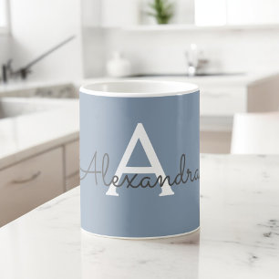 Dusty Blue Minimalist Modern Monogram Elegant  Coffee Mug