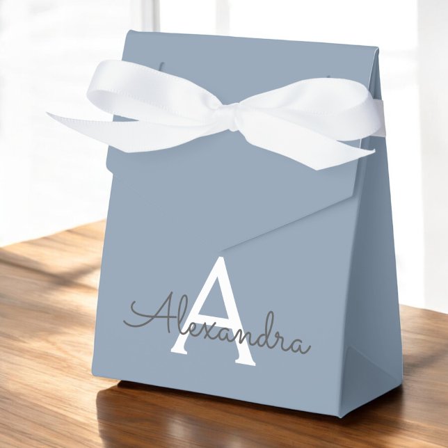 Dusty Blue Minimalist Modern Monogram Elegant  Favour Box (Creator Uploaded)