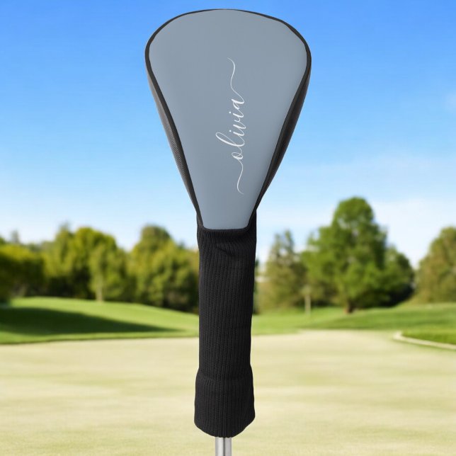 Dusty Blue Minimalist Modern Monogram Elegant  Golf Head Cover (Creator Uploaded)