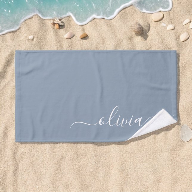 Dusty Blue Minimalist Modern Monogram Elegant Hand Towel (Creator Uploaded)