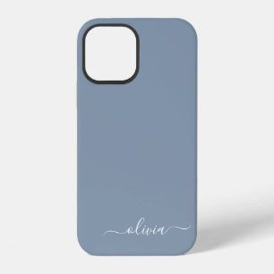 Dusty Blue Minimalist Modern Monogram Elegant iPhone 12 Case