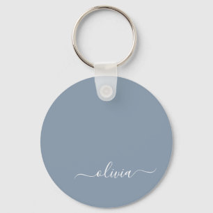 Dusty Blue Minimalist Modern Monogram Elegant Key Ring