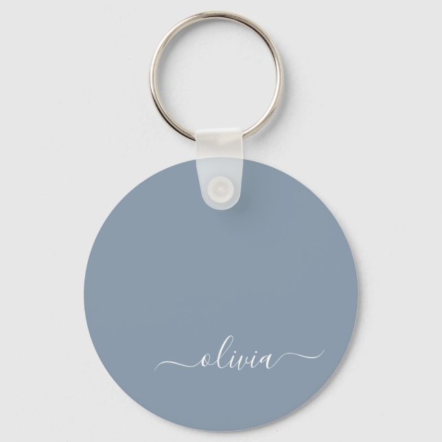 Dusty Blue Minimalist Modern Monogram Elegant  Key Ring (Front)