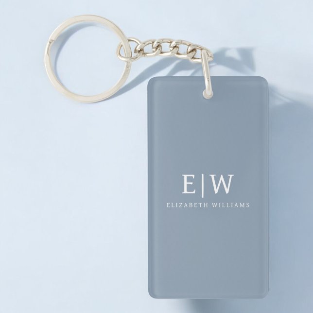 Dusty Blue Minimalist Modern Monogram Elegant Key Ring (Creator Uploaded)