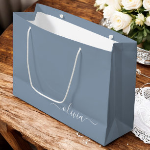 Dusty Blue Minimalist Modern Monogram Elegant  Large Gift Bag