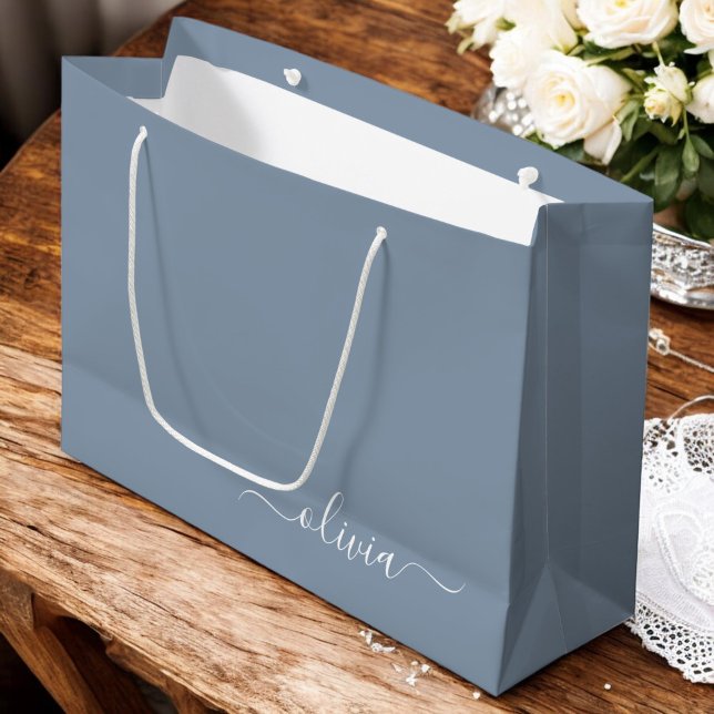 Dusty Blue Minimalist Modern Monogram Elegant  Large Gift Bag (Creator Uploaded)
