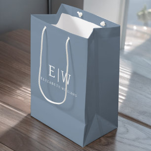 Dusty Blue Minimalist Modern Monogram Elegant Medium Gift Bag
