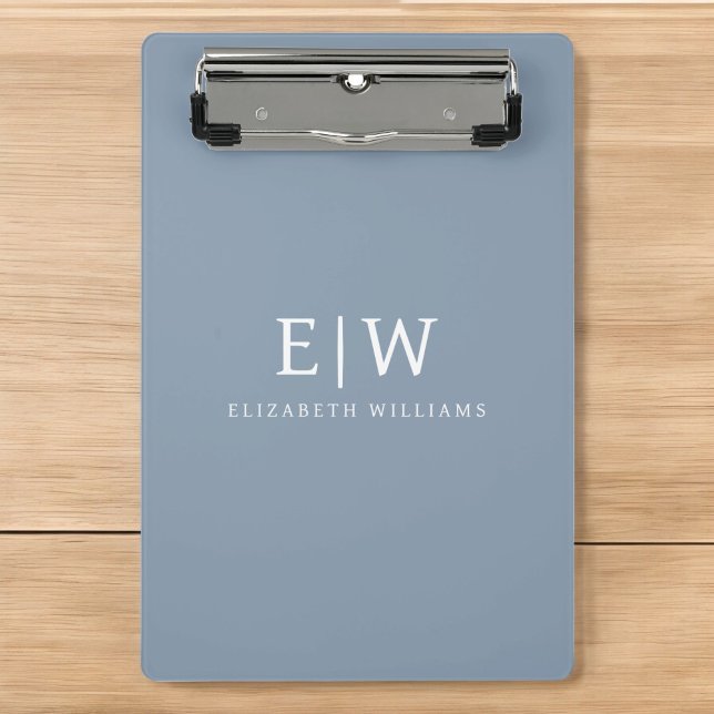 Dusty Blue Minimalist Modern Monogram Elegant Mini Clipboard (Creator Uploaded)