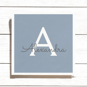 Dusty Blue Minimalist Modern Monogram Elegant  Napkin