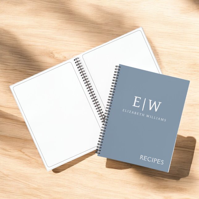 Dusty Blue Minimalist Modern Monogram Elegant Notebook (Creator Uploaded)