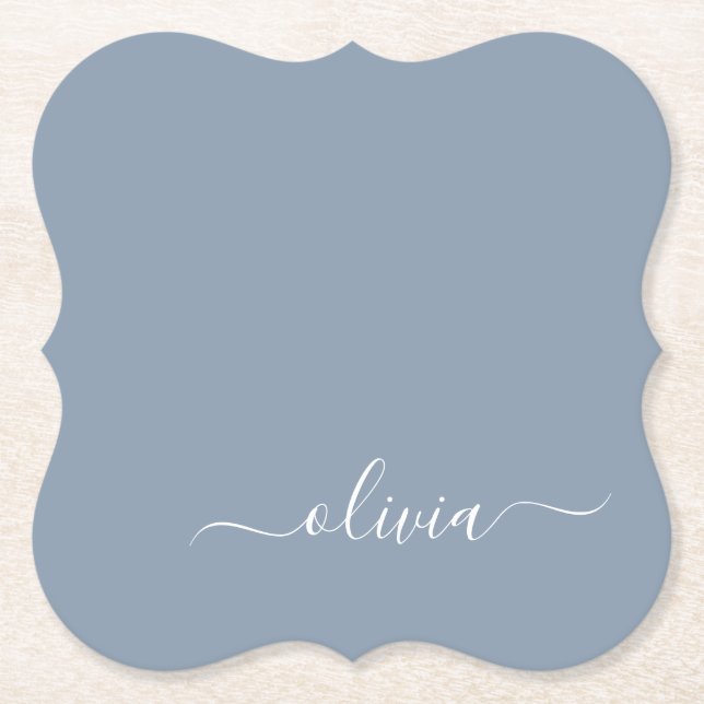 Dusty Blue Minimalist Modern Monogram Elegant  Paper Coaster (Front)
