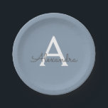 Dusty Blue Minimalist Modern Monogram Elegant  Paper Plate<br><div class="desc">Introducing our Dusty Blue Minimalist Modern Monogram Elegant Collection: Elevate your style with understated sophistication and timeless charm. Our collection features minimalist designs in a soothing dusty blue hue, enhanced with elegant monograms tailored to your personal taste. From refined stationery to versatile accessories, each piece in our collection is meticulously...</div>