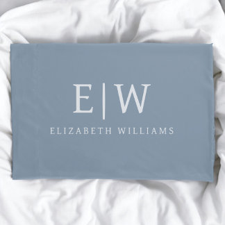 Dusty Blue Minimalist Modern Monogram Elegant Pillowcase