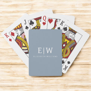 Dusty Blue Minimalist Modern Monogram Elegant Playing Cards