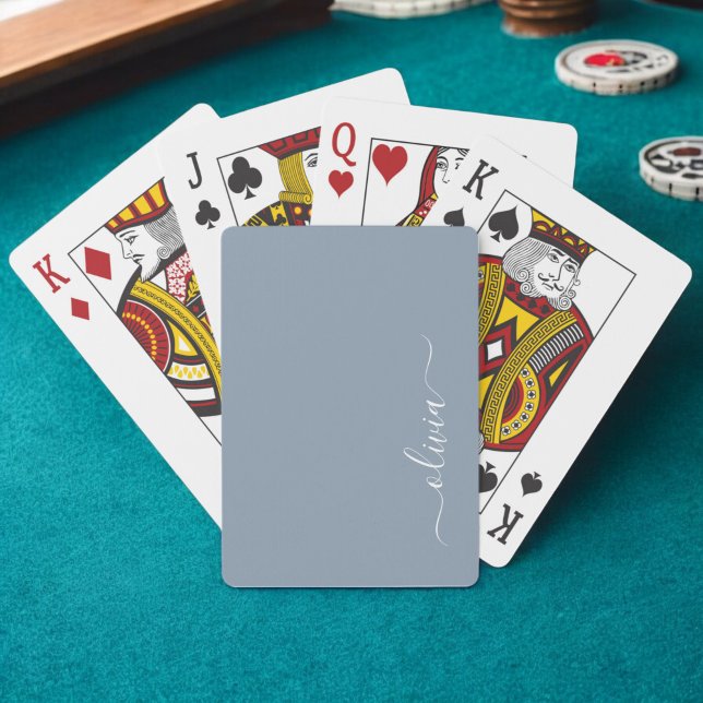 Dusty Blue Minimalist Modern Monogram Elegant Playing Cards (Creator Uploaded)