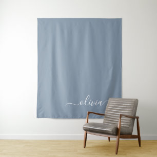 Dusty Blue Minimalist Modern Monogram Elegant  Tapestry