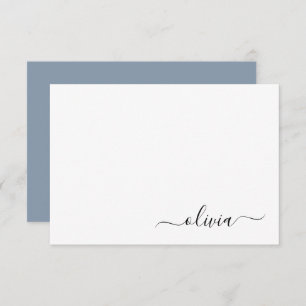 Dusty Blue Minimalist Modern Monogram Elegant Thank You Card