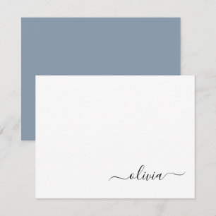 Dusty Blue Minimalist Modern Monogram Elegant Thank You Card